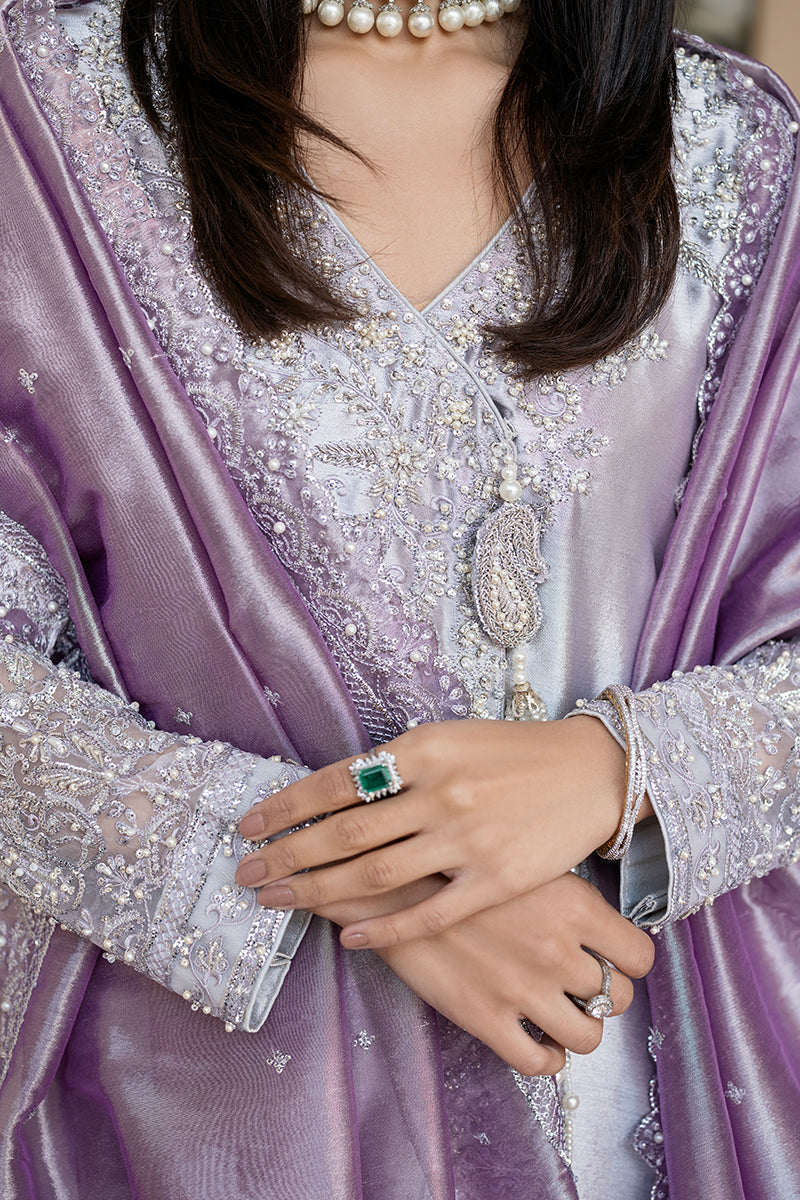 Women Wearing Fareeda Purple and Lavender Shirt with Sharara for Formal Events - Pakistani Designer Wear for Women in UK | Kifat