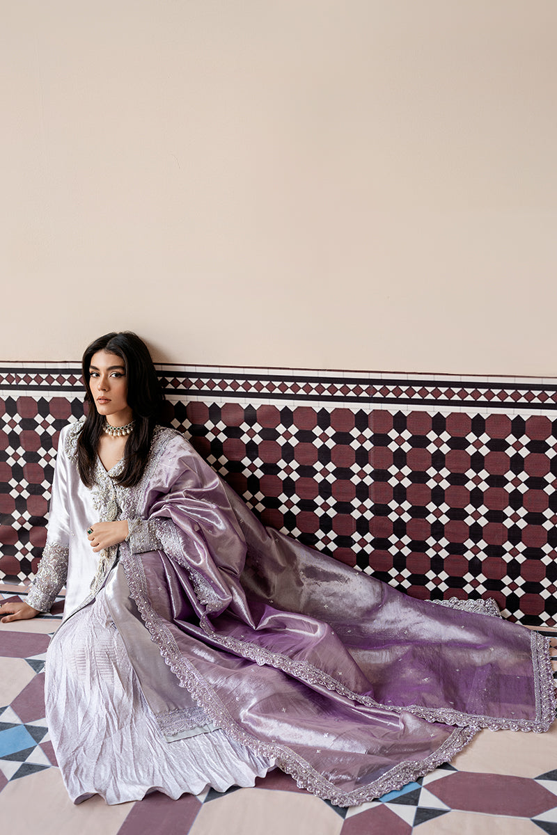 Women Wearing Fareeda Purple and Lavender Shirt with Sharara for Formal Events - Pakistani Designer Wear for Women in UK | Kifat