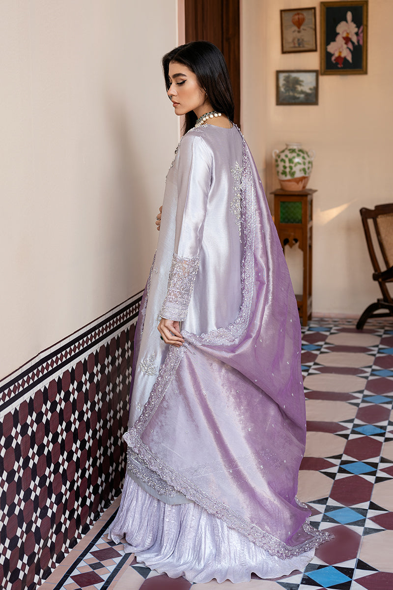 Women Wearing Fareeda Purple and Lavender Shirt with Sharara for Formal Events - Pakistani Designer Wear for Women in UK | Kifat