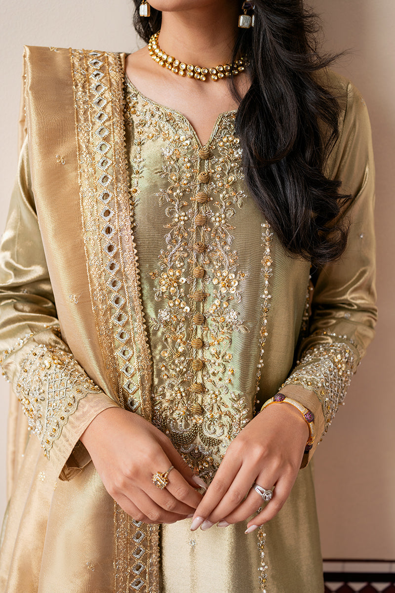 Women Wearing Soraya Gold And Silver Long Shirt for Formal Events - Pakistani Designer Wear for Women in UK | Kifat