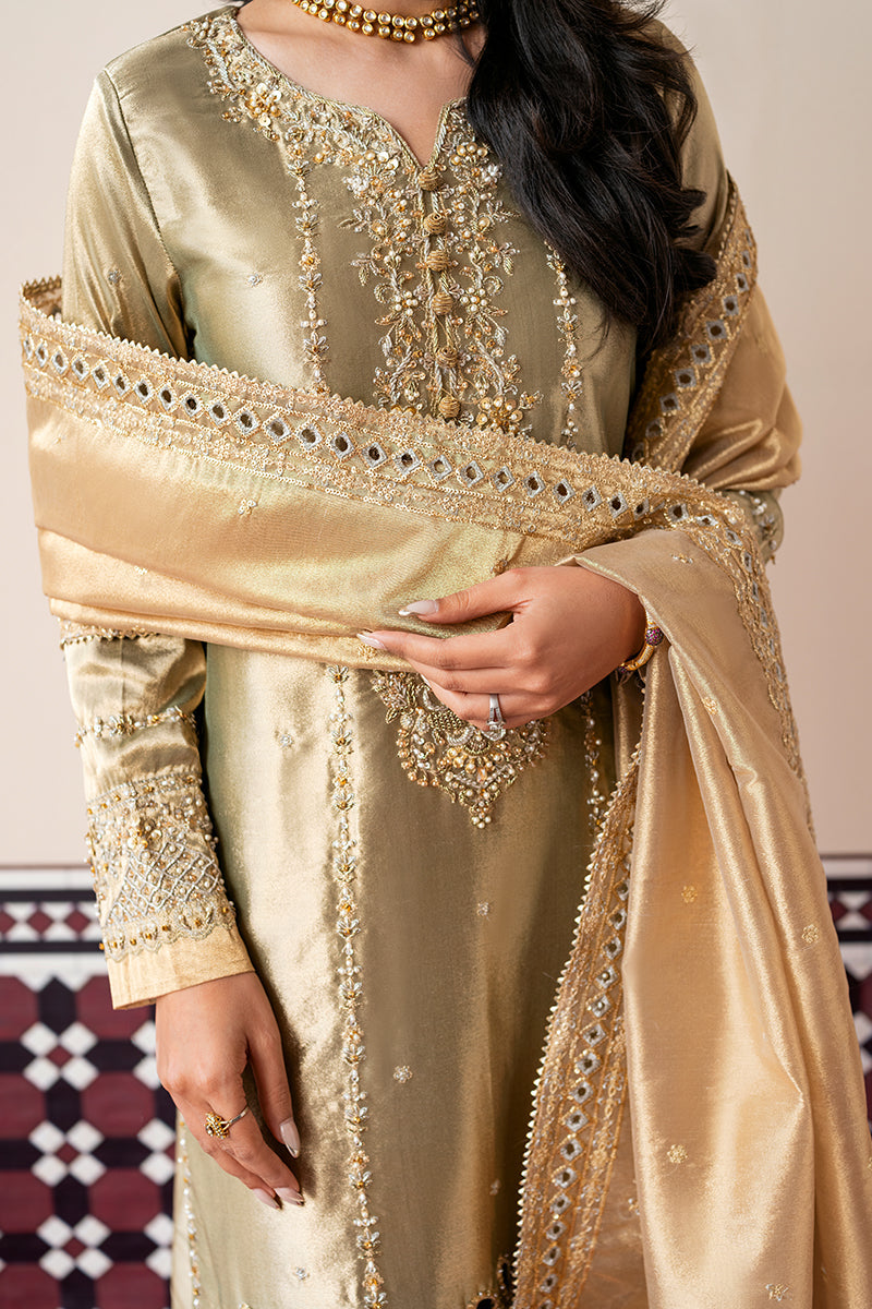 Women Wearing Soraya Gold And Silver Long Shirt for Formal Events - Pakistani Designer Wear for Women in UK | Kifat