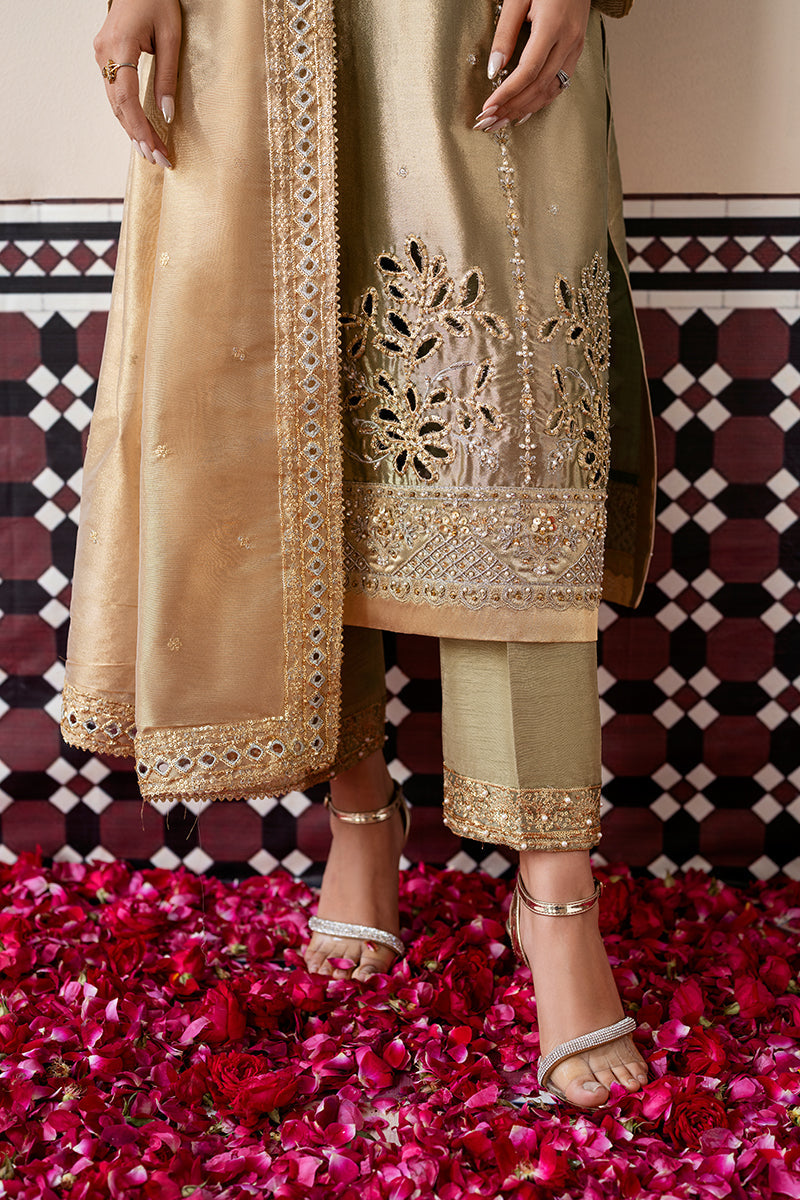 Women Wearing Soraya Gold And Silver Long Shirt for Formal Events - Pakistani Designer Wear for Women in UK | Kifat