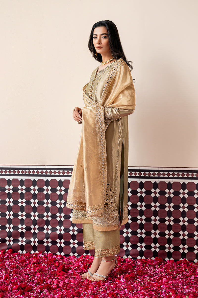Women Wearing Soraya Gold And Silver Long Shirt for Formal Events - Pakistani Designer Wear for Women in UK | Kifat