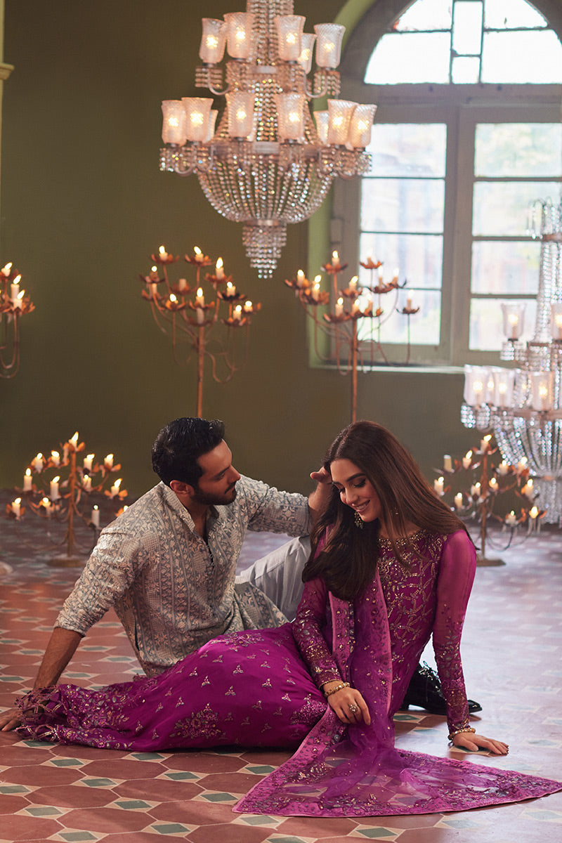 Women Wearing Shehrzaad Magenta Peshwas for Wedding Events - Pakistani Designer Wear for Women in UK | Kifat