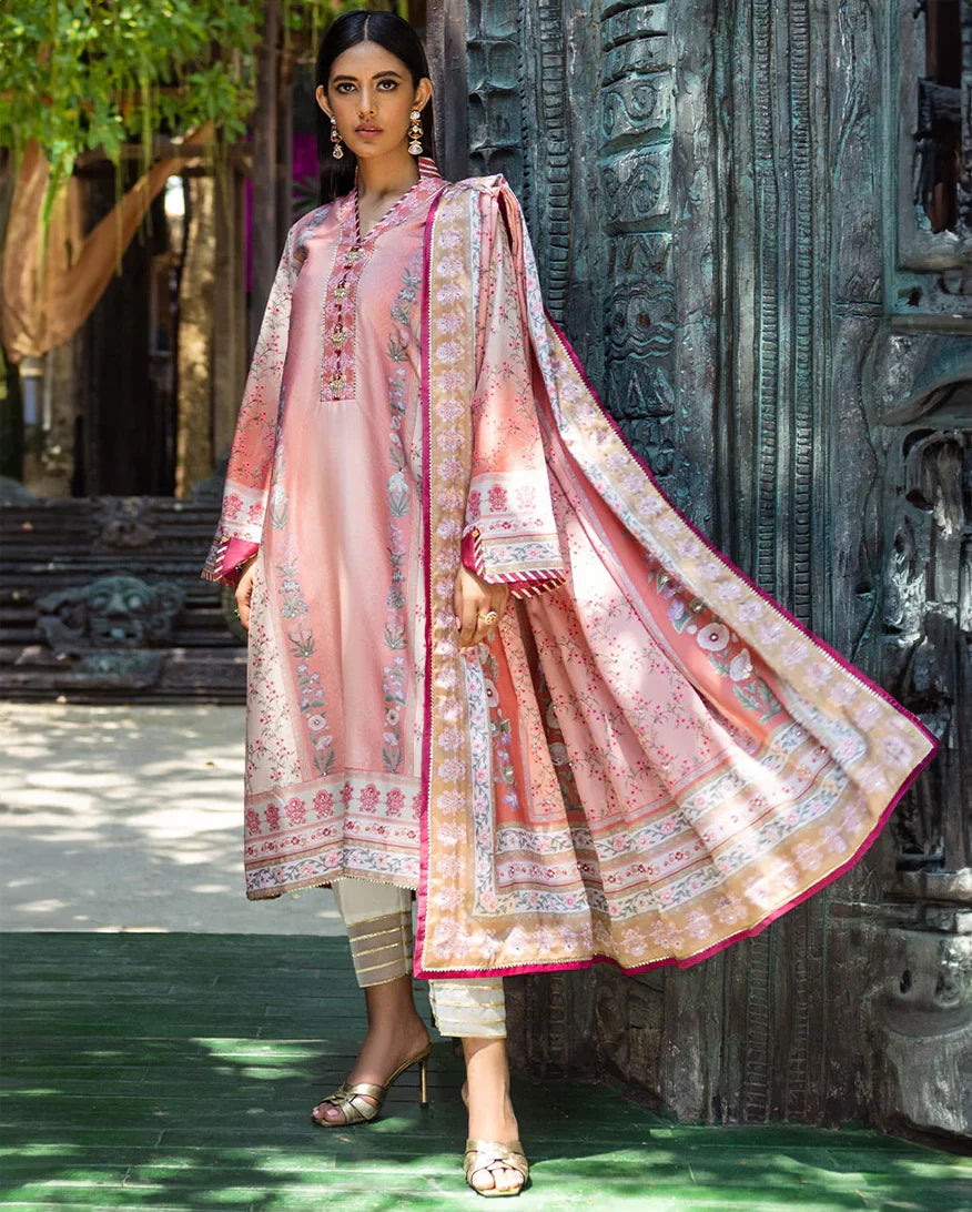 Women Wearing Roseate Coral Long Shirt for Festive Events - Pakistani Designer Wear for Women in UK | Kifat