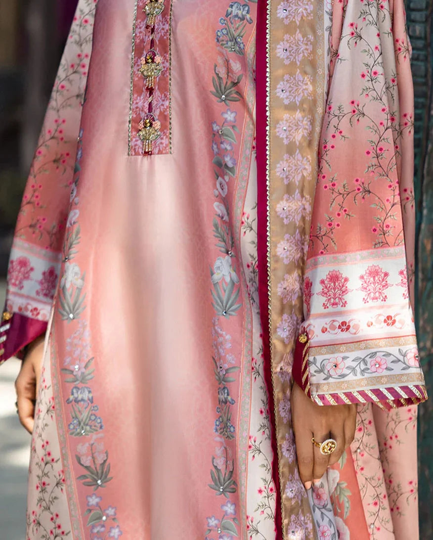 Women Wearing Roseate Coral Long Shirt for Festive Events - Pakistani Designer Wear for Women in UK | Kifat