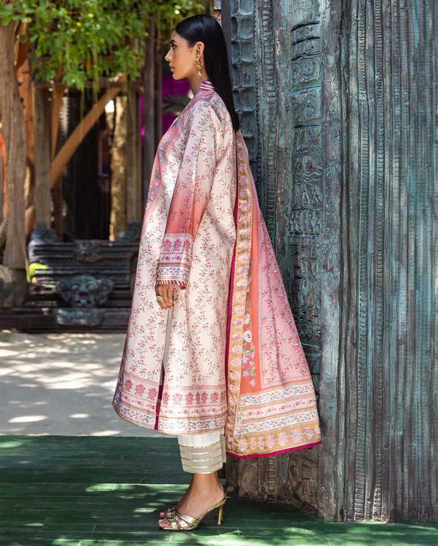 Women Wearing Roseate Coral Long Shirt for Festive Events - Pakistani Designer Wear for Women in UK | Kifat