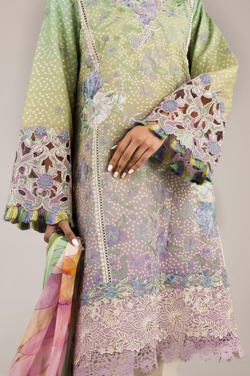Women Wearing Glittering Grace Gradiant Mint Into Lilac Long Shirt for Luxury Events - Pakistani Designer Wear for Women in UK | Kifat