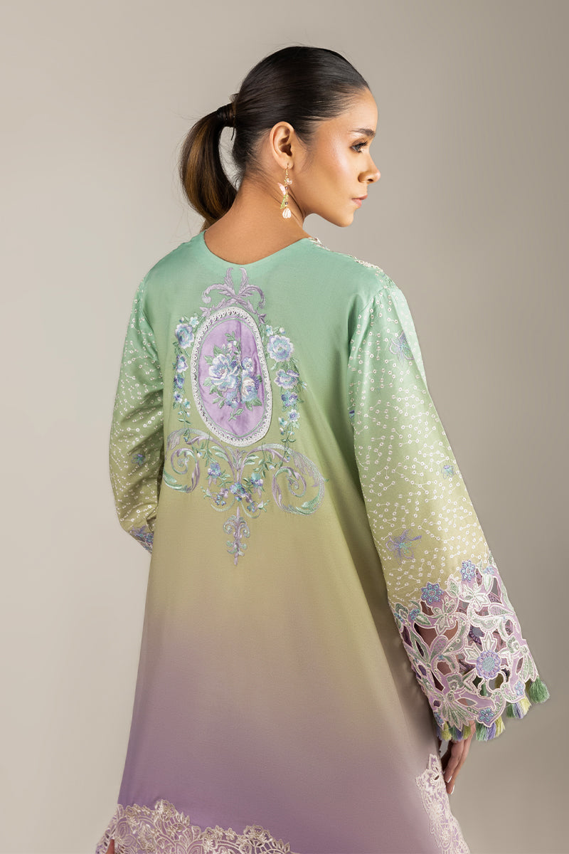 Women Wearing Glittering Grace Gradiant Mint Into Lilac Long Shirt for Luxury Events - Pakistani Designer Wear for Women in UK | Kifat