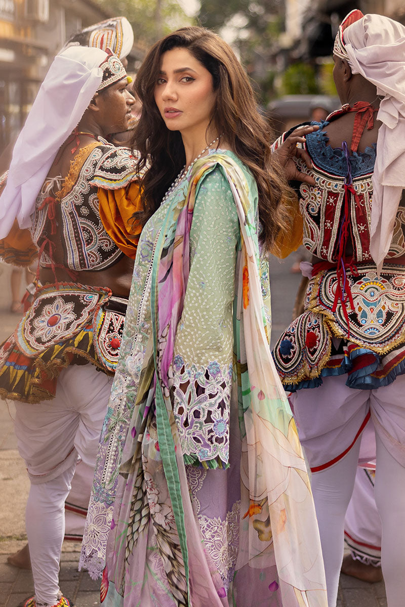 Women Wearing Glittering Grace Gradiant Mint Into Lilac Long Shirt for Luxury Events - Pakistani Designer Wear for Women in UK | Kifat