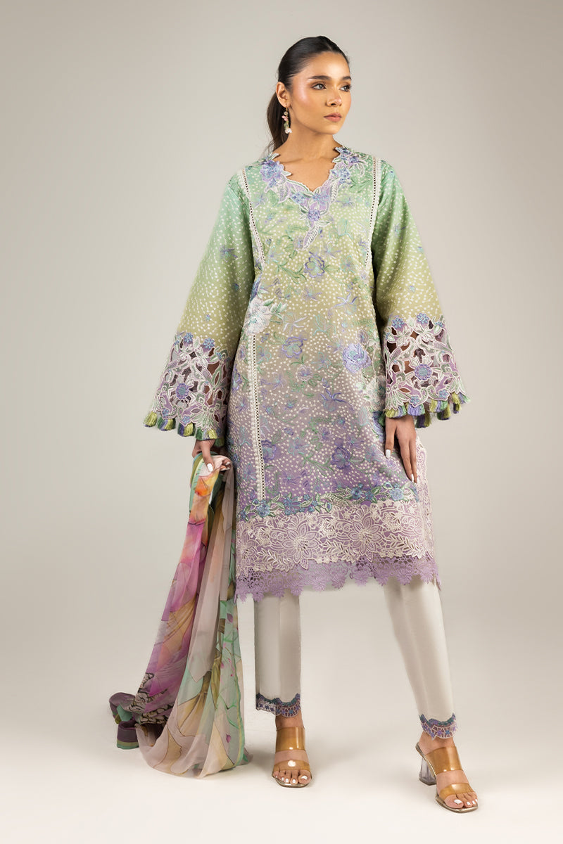 Women Wearing Glittering Grace Gradiant Mint Into Lilac Long Shirt for Luxury Events - Pakistani Designer Wear for Women in UK | Kifat