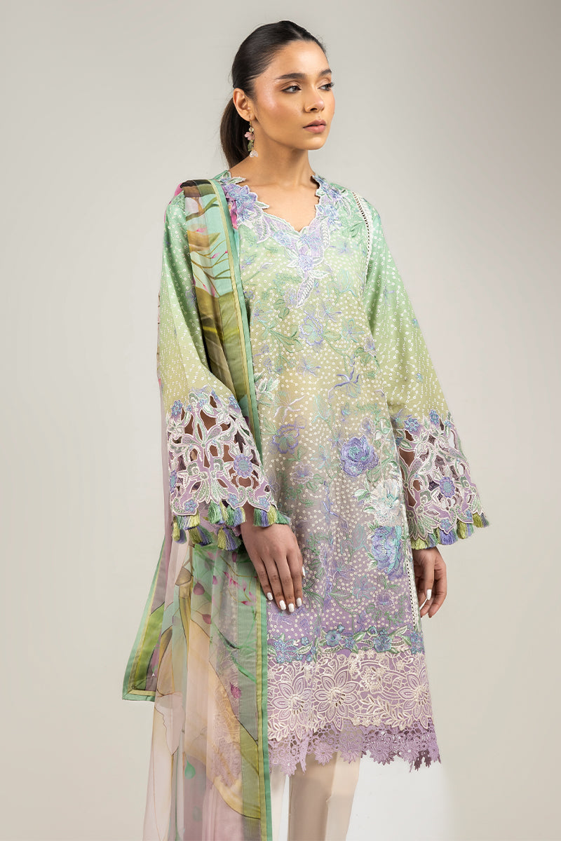 Women Wearing Glittering Grace Gradiant Mint Into Lilac Long Shirt for Luxury Events - Pakistani Designer Wear for Women in UK | Kifat