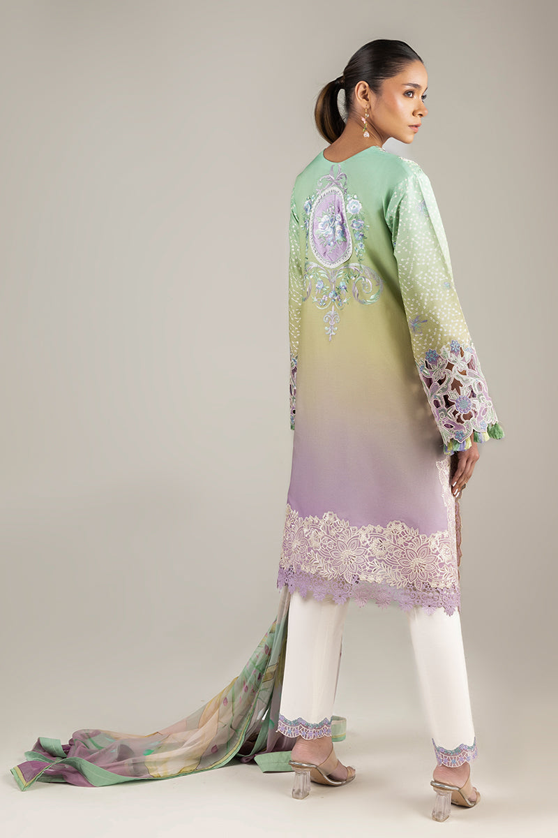 Women Wearing Glittering Grace Gradiant Mint Into Lilac Long Shirt for Luxury Events - Pakistani Designer Wear for Women in UK | Kifat
