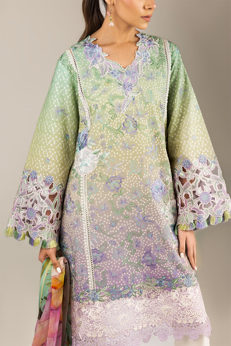 Women Wearing Glittering Grace Gradiant Mint Into Lilac Long Shirt for Luxury Events - Pakistani Designer Wear for Women in UK | Kifat