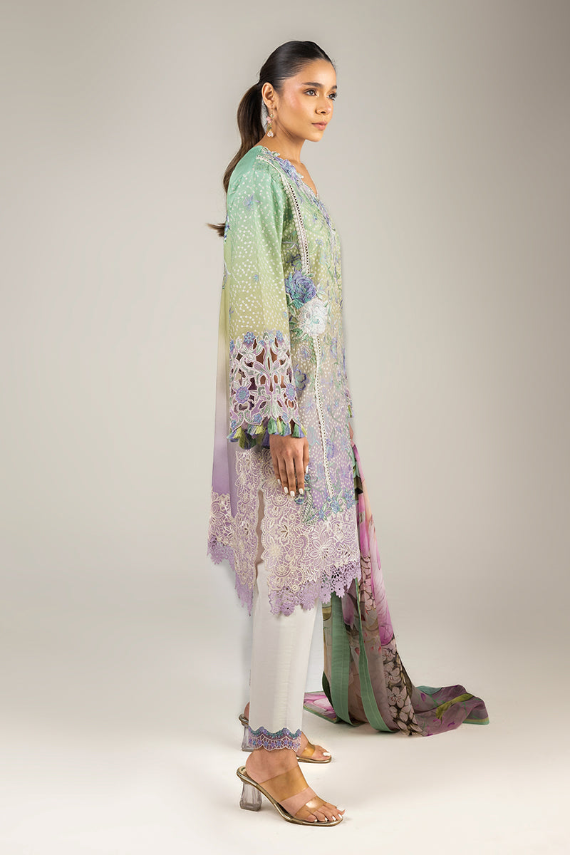 Women Wearing Glittering Grace Gradiant Mint Into Lilac Long Shirt for Luxury Events - Pakistani Designer Wear for Women in UK | Kifat