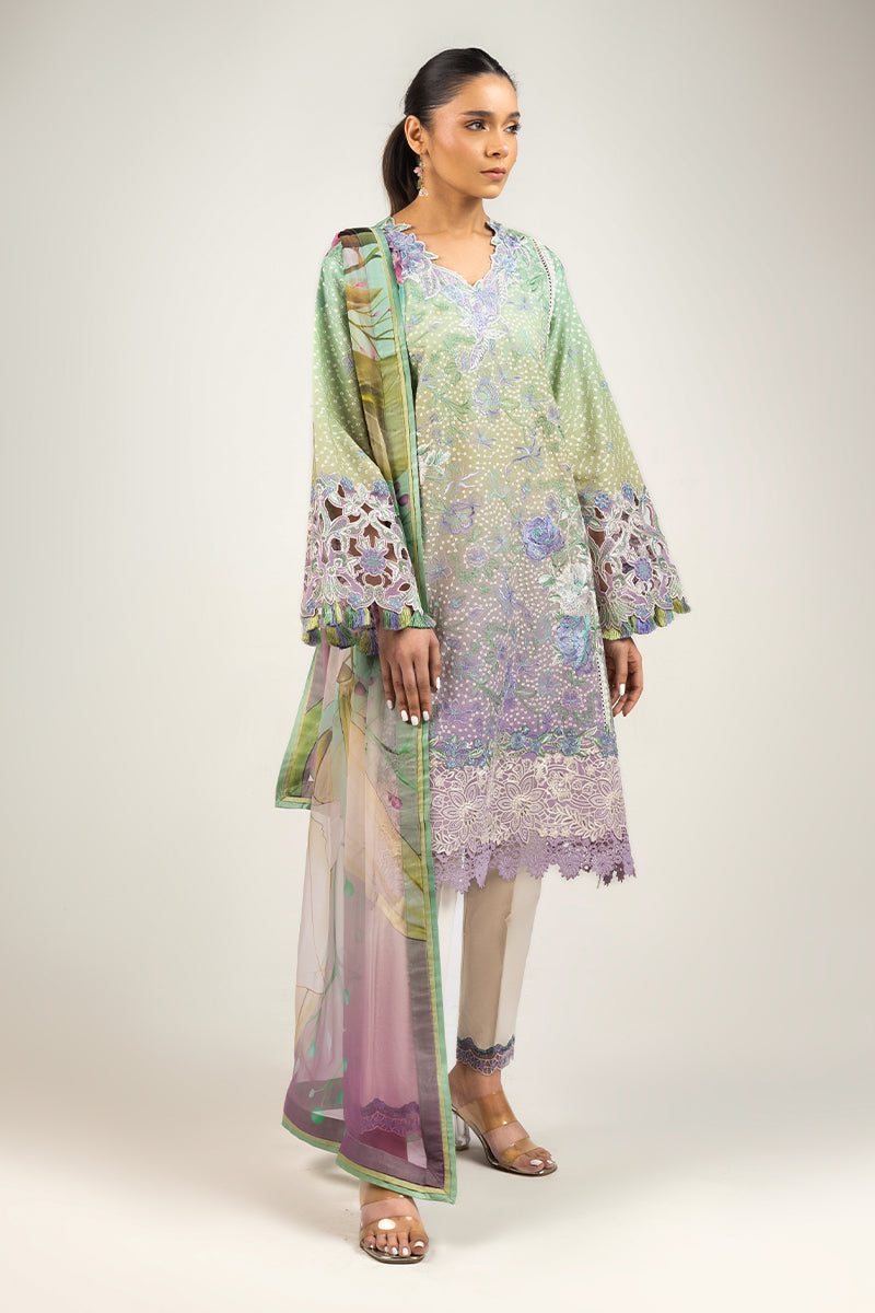 Women Wearing Glittering Grace Gradiant Mint Into Lilac Long Shirt for Luxury Events - Pakistani Designer Wear for Women in UK | Kifat