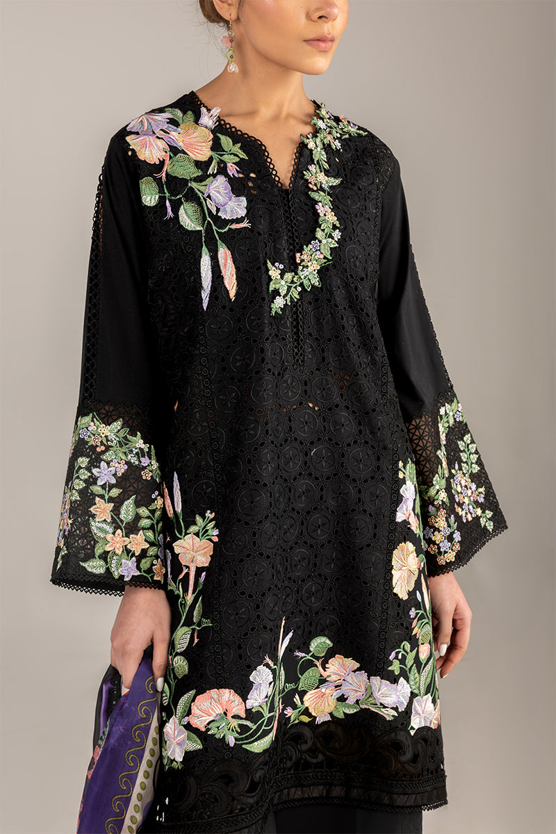 Women Wearing Dazzling Glimmer Black Long Shirt for Luxury Events - Pakistani Designer Wear for Women in UK | Kifat