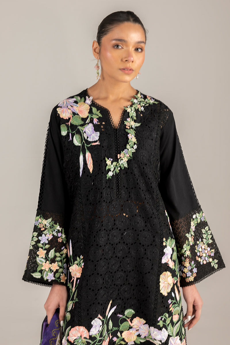 Women Wearing Dazzling Glimmer Black Long Shirt for Luxury Events - Pakistani Designer Wear for Women in UK | Kifat