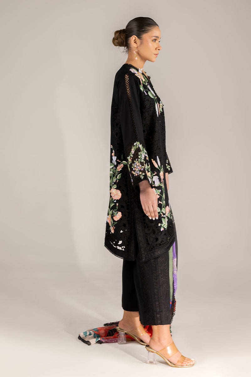 Women Wearing Dazzling Glimmer Black Long Shirt for Luxury Events - Pakistani Designer Wear for Women in UK | Kifat