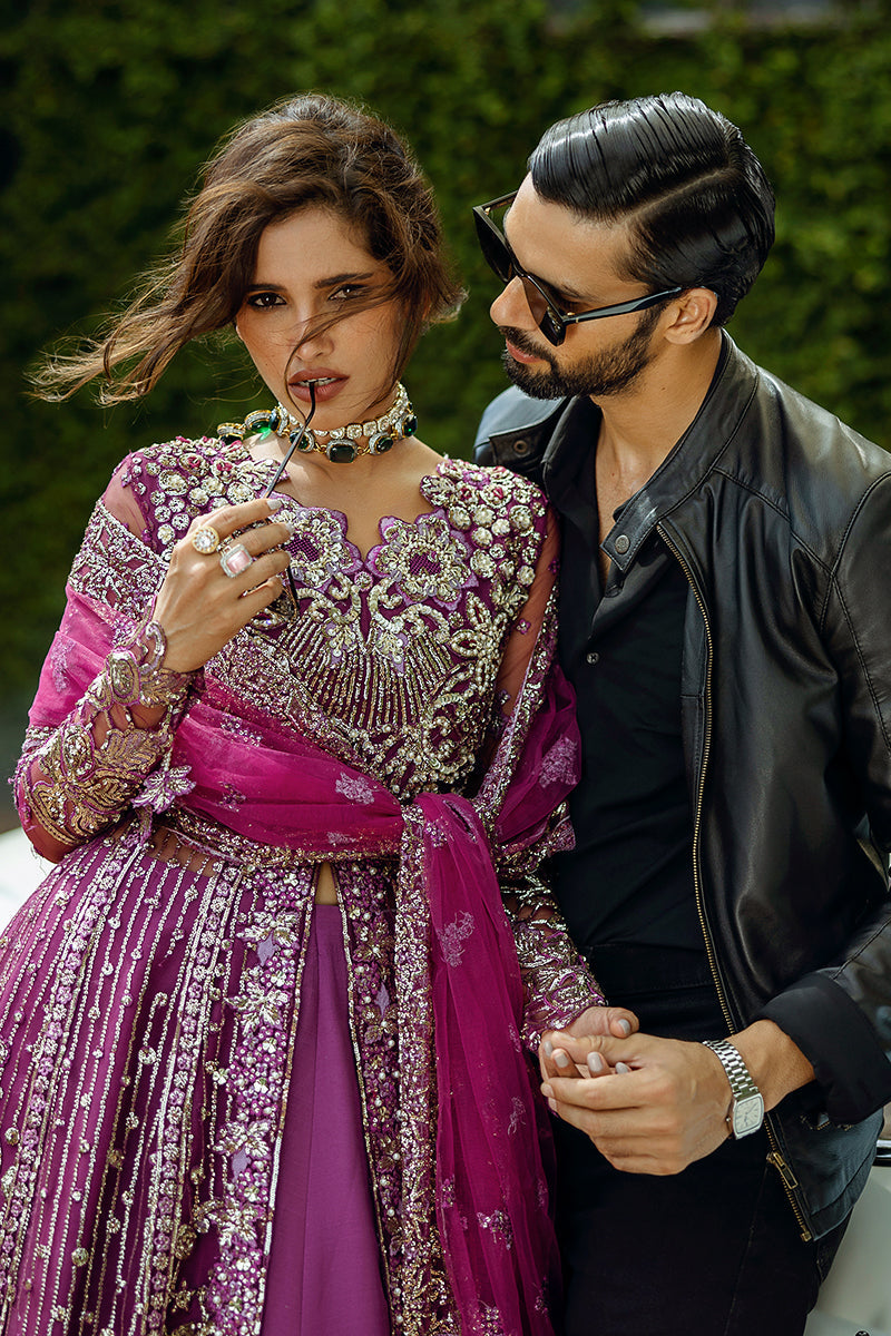 Women Wearing Starstruck Elegance Magenta Peshwas for Wedding Events - Pakistani Designer Wear for Women in UK | Kifat