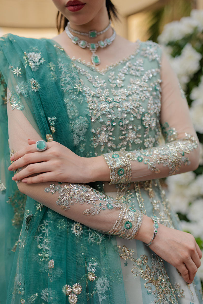 Women Wearing Kahani Aqua Long Shirt for Wedding Events - Pakistani Designer Wear for Women in UK | Kifat