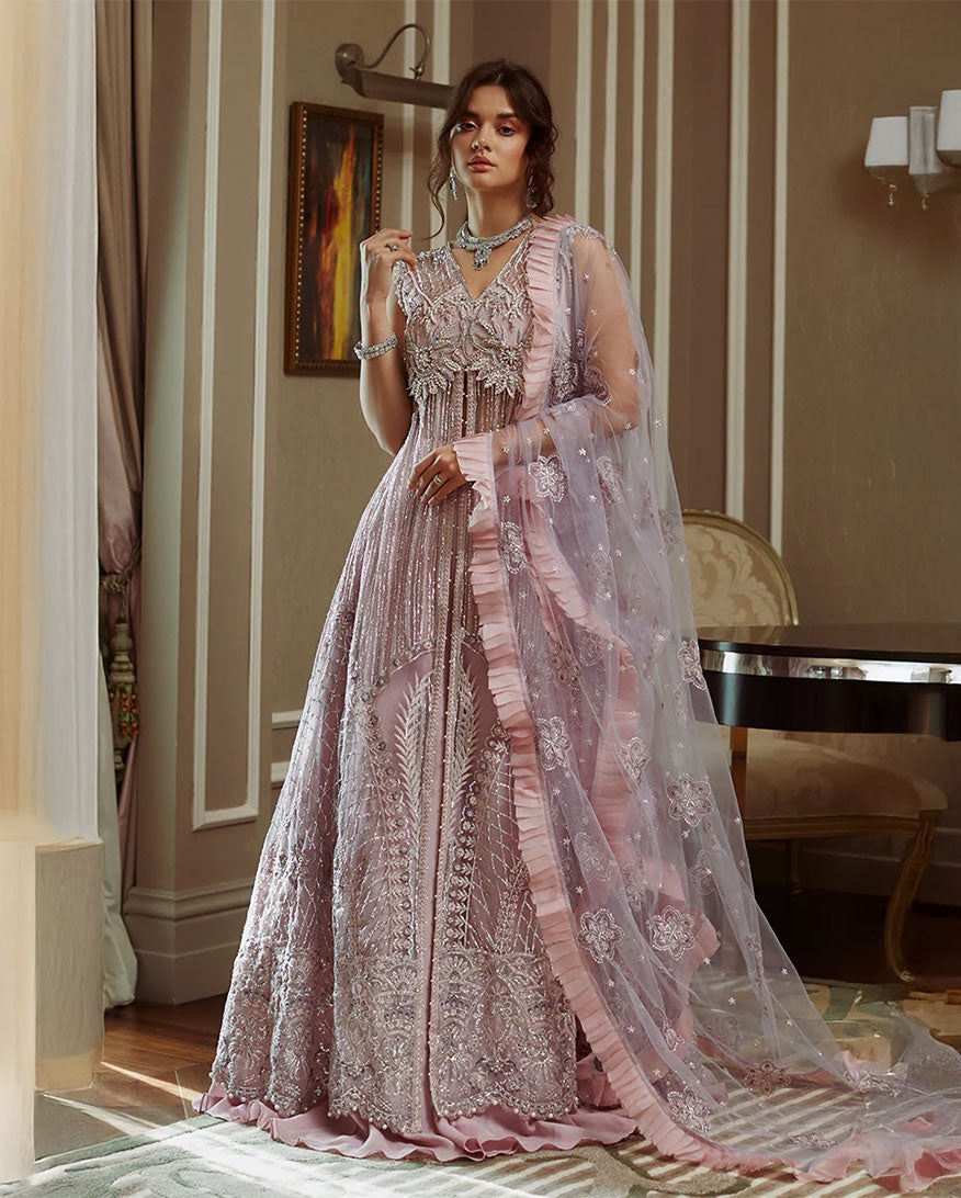Women Wearing Mabel Lilac Pink Front Open Shirt with Sharara for Wedding Events - Pakistani Designer Wear for Women in UK | Kifat