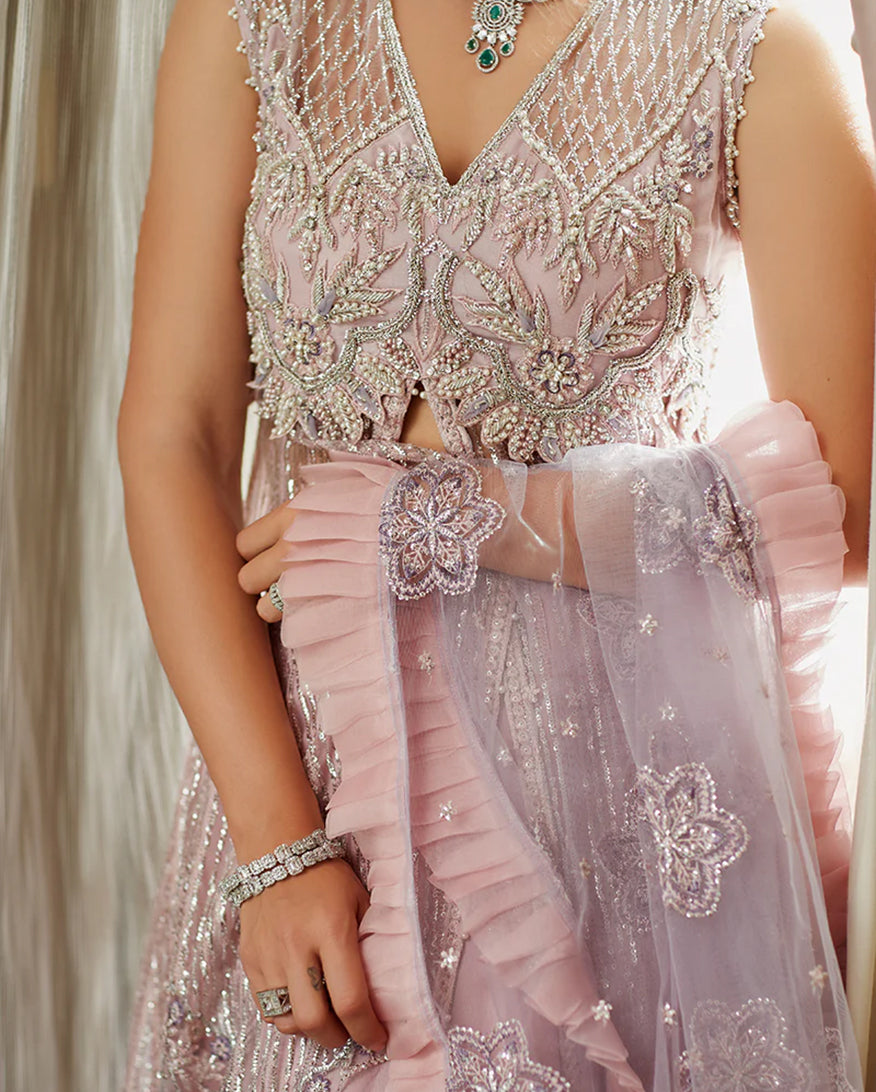 Women Wearing Mabel Lilac Pink Front Open Shirt with Sharara for Wedding Events - Pakistani Designer Wear for Women in UK | Kifat
