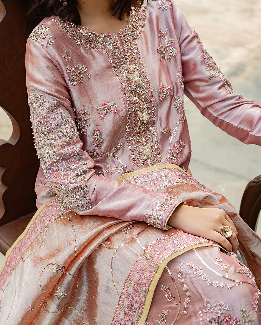 Women Wearing Marium Coral Long Shirt for Formal Events - Pakistani Designer Wear for Women in UK | Kifat
