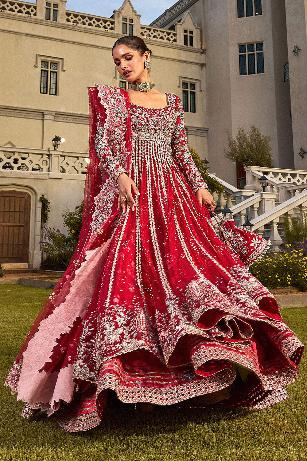 Soraya MARYBELLE Red Pishwas for  Guest of Wedding Wear, Formal Events - Pakistani Designer Wear for Women in UK | Kifat