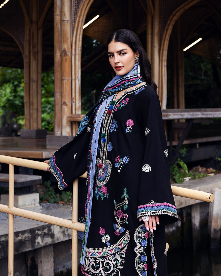 Women Wearing Midnight Rune Black Long Shirt for Luxury Events - Pakistani Designer Wear for Women in UK | Kifat