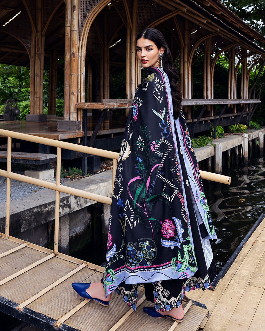 Women Wearing Midnight Rune Black Long Shirt for Luxury Events - Pakistani Designer Wear for Women in UK | Kifat