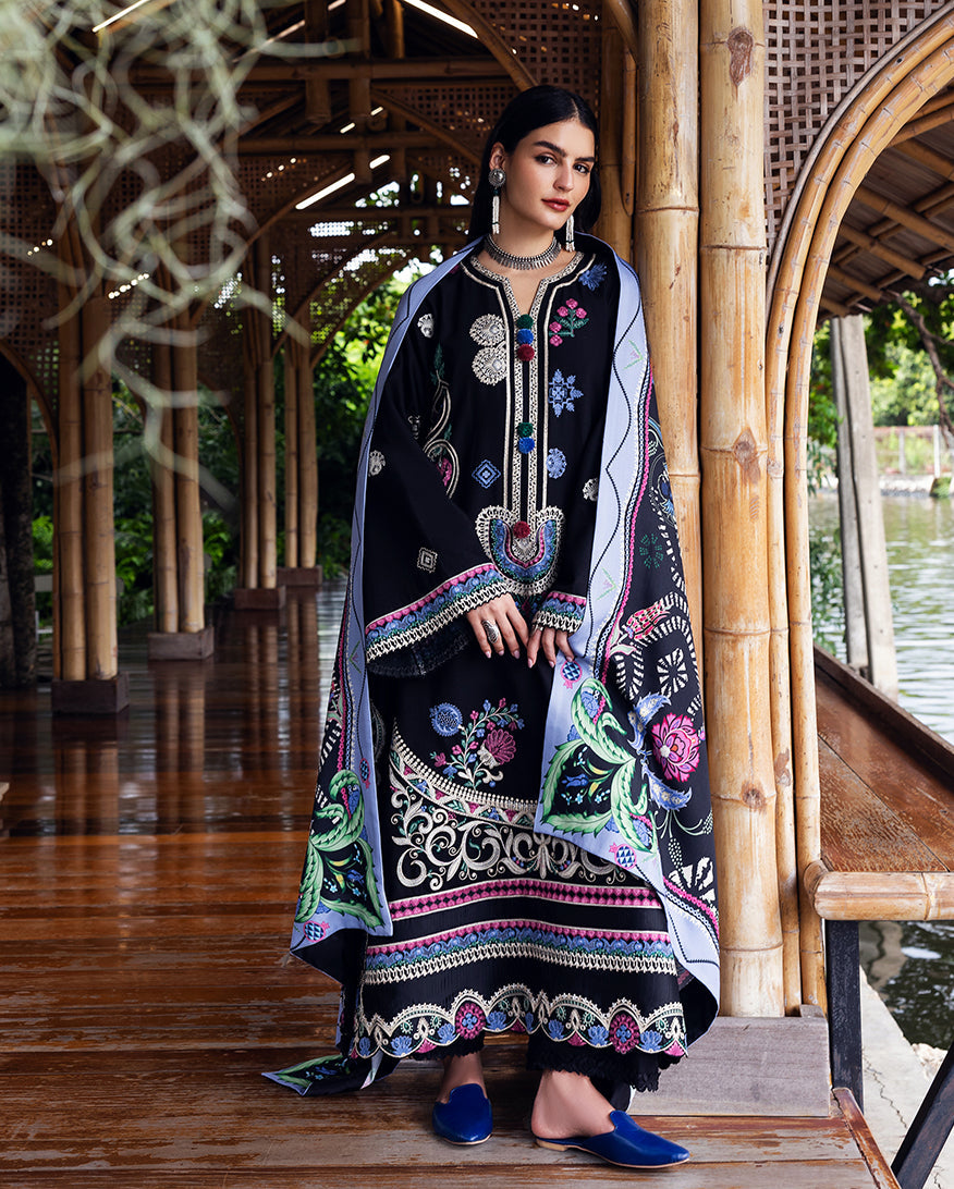 Women Wearing Midnight Rune Black Long Shirt for Luxury Events - Pakistani Designer Wear for Women in UK | Kifat