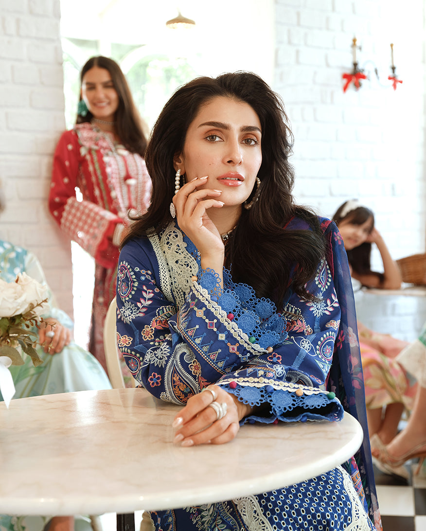 Women Wearing Moonlit Dreams Royal Blue Long Shirt For Luxury Events - Pakistani Designer Wear For Women In UK | Kifat