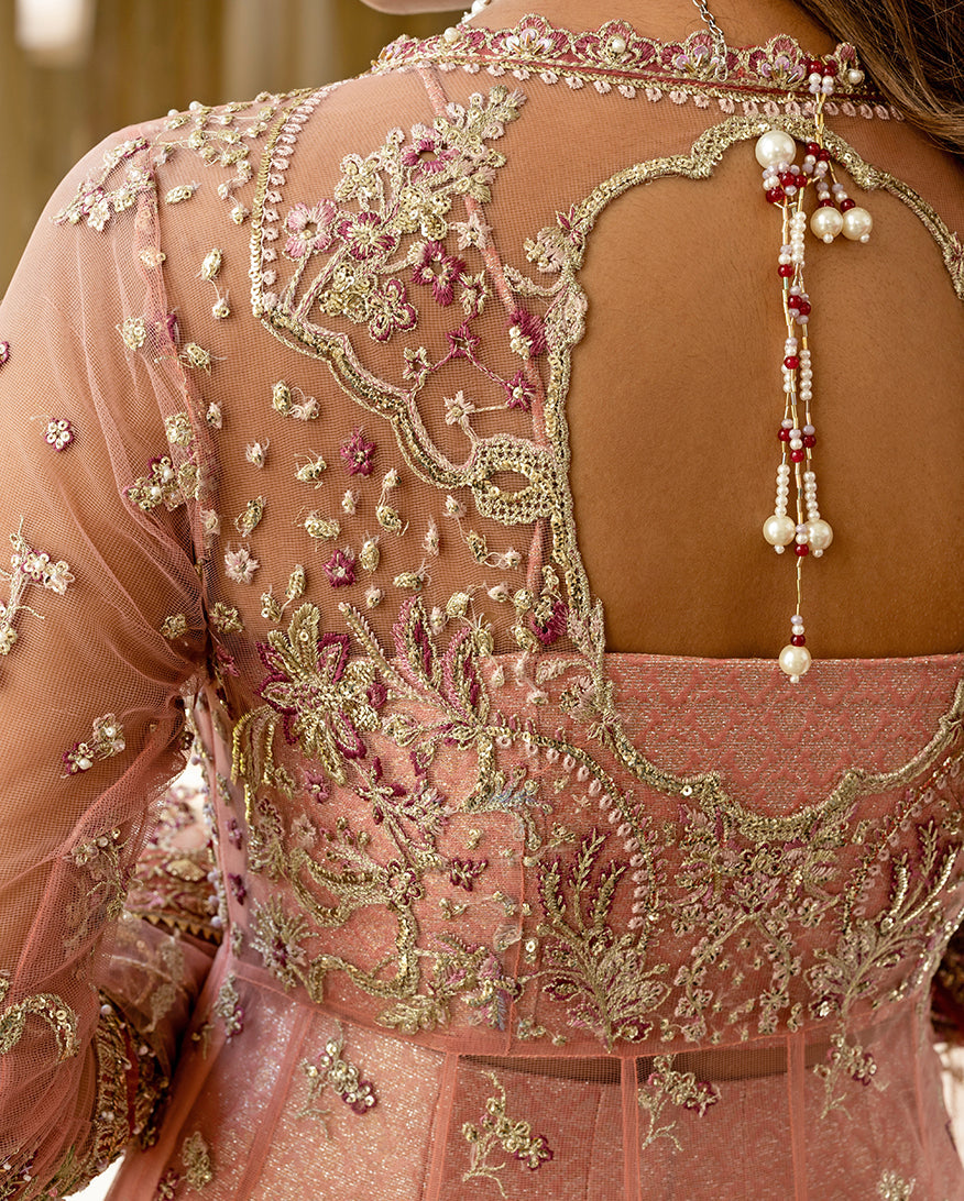 Women Wearing Naina Peach Peshwas for Wedding Events - Pakistani Designer Wear for Women in UK | Kifat