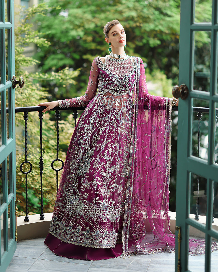 Women Wearing Nicole Deep pink Long Shirt with Sharara for Wedding Events - Pakistani Designer Wear for Women in UK | Kifat