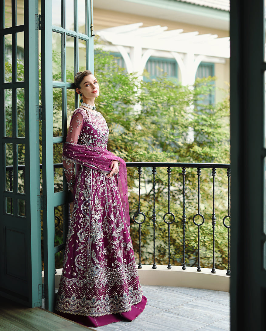 Women Wearing Nicole Deep pink Long Shirt with Sharara for Wedding Events - Pakistani Designer Wear for Women in UK | Kifat