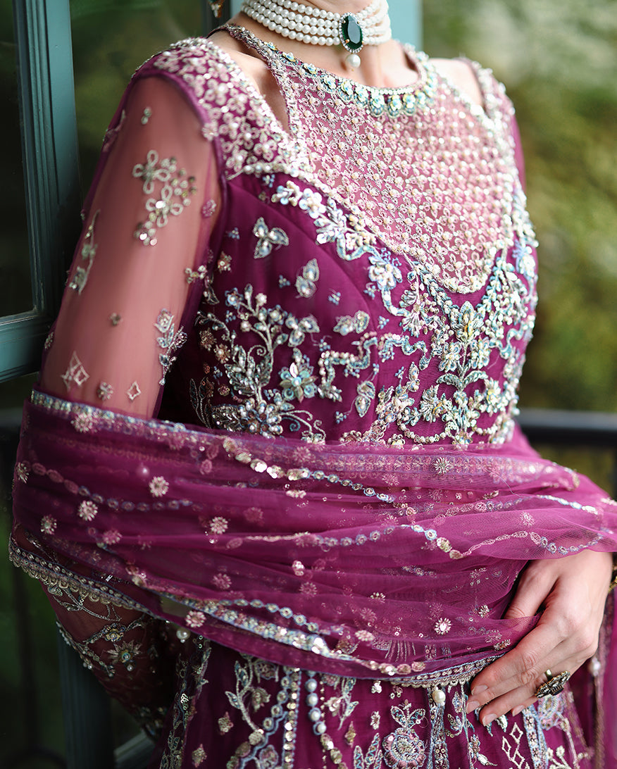 Women Wearing Nicole Deep pink Long Shirt with Sharara for Wedding Events - Pakistani Designer Wear for Women in UK | Kifat