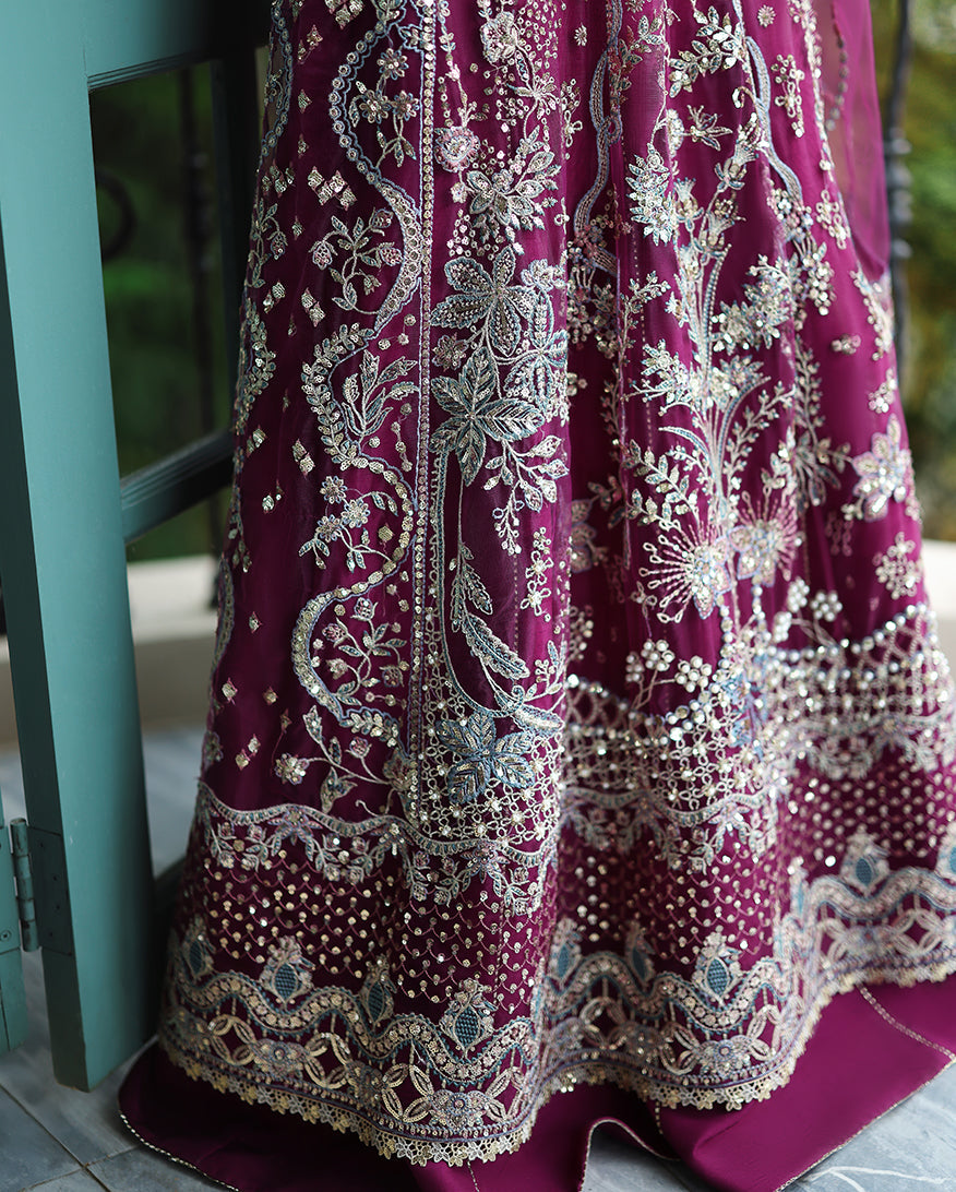 Women Wearing Nicole Deep pink Long Shirt with Sharara for Wedding Events - Pakistani Designer Wear for Women in UK | Kifat