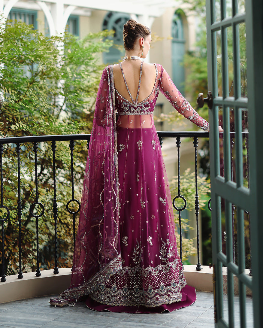 Women Wearing Nicole Deep pink Long Shirt with Sharara for Wedding Events - Pakistani Designer Wear for Women in UK | Kifat