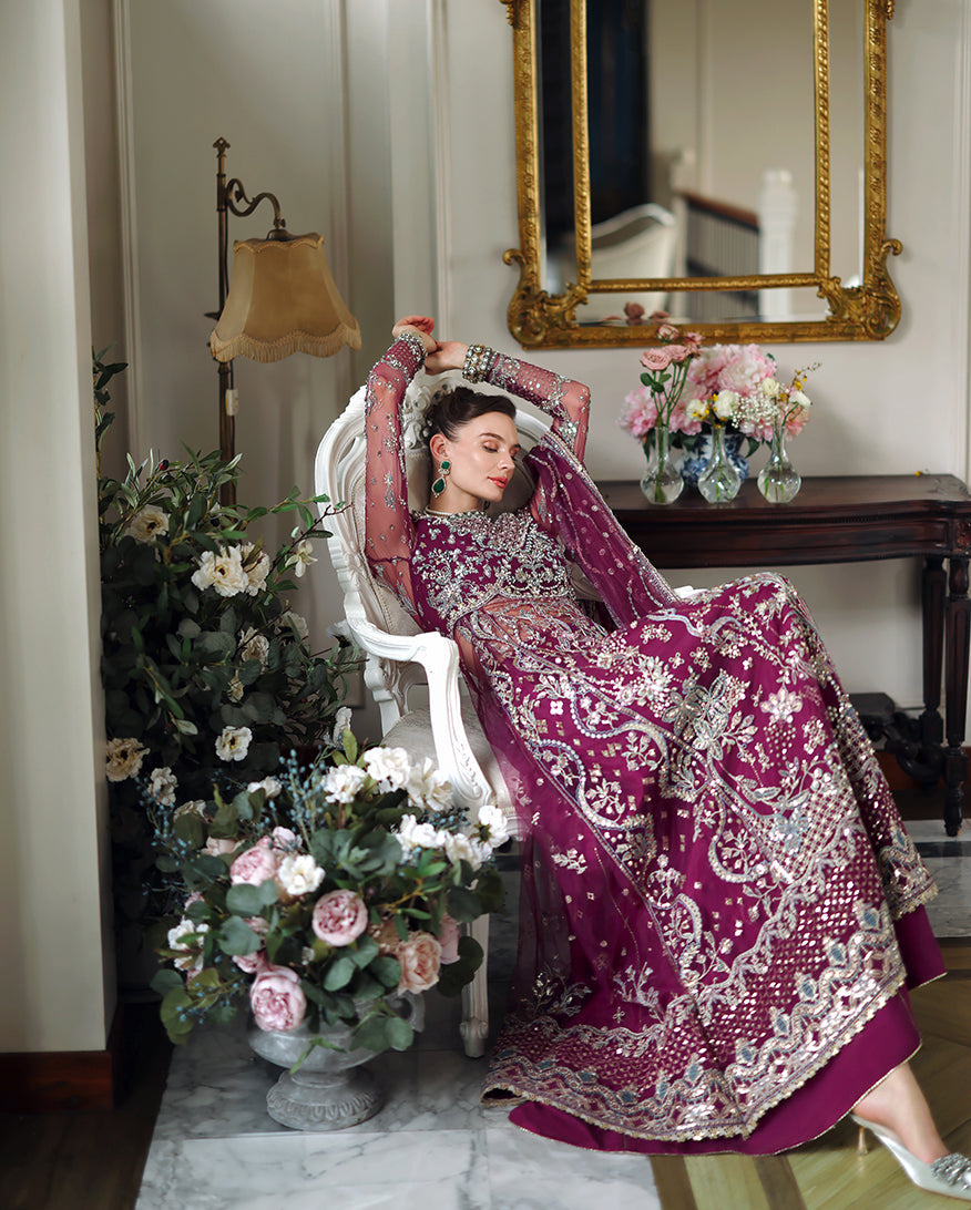 Women Wearing Nicole Deep pink Long Shirt with Sharara for Wedding Events - Pakistani Designer Wear for Women in UK | Kifat