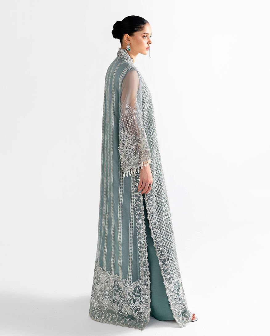 Women Wearing Ondine Grey Blue Long Shirt for Festive Events - Pakistani Designer Wear for Women in UK | Kifat