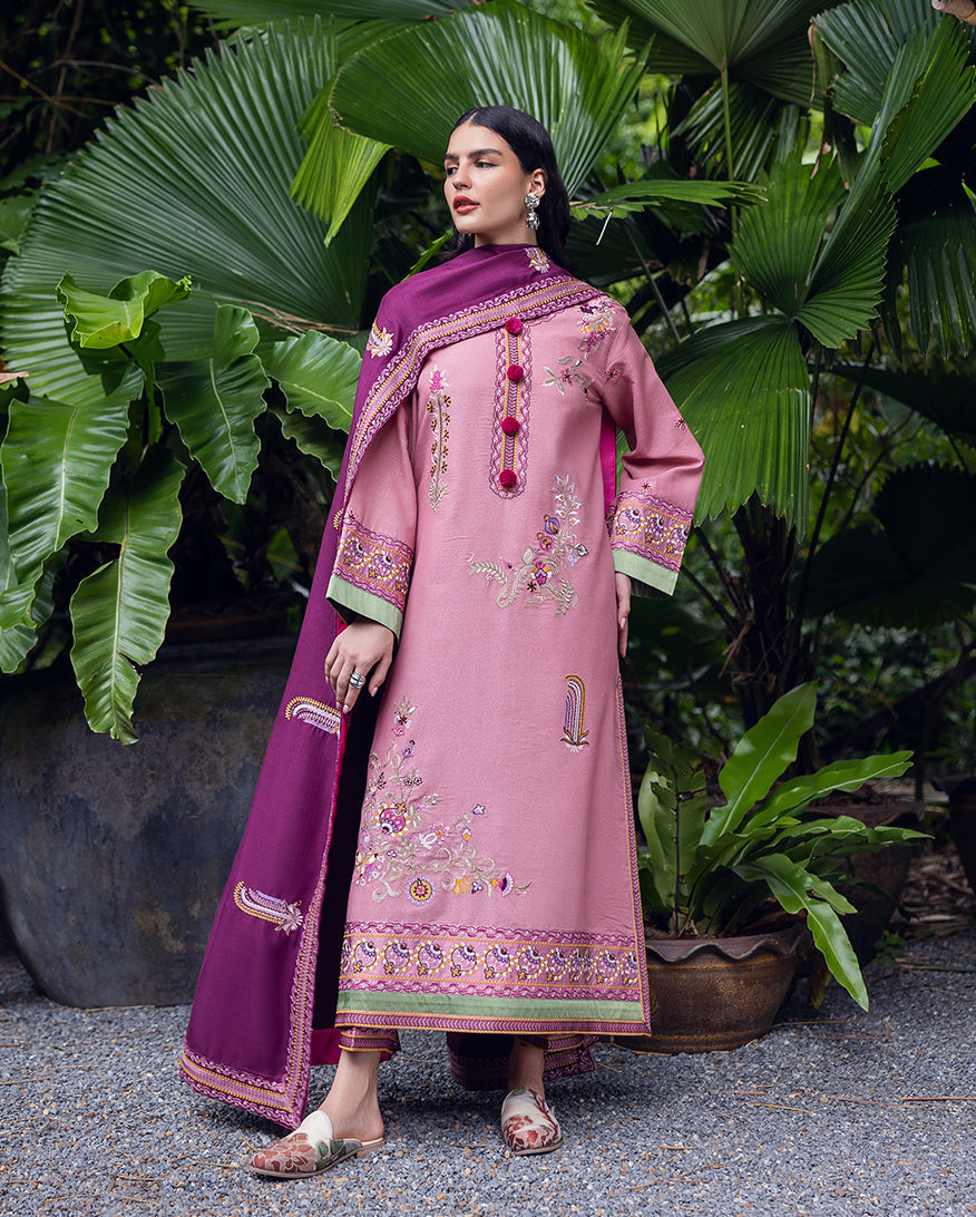 Women Wearing Opal Gleam Pink Long Shirt for Luxury Events - Pakistani Designer Wear for Women in UK | Kifat
