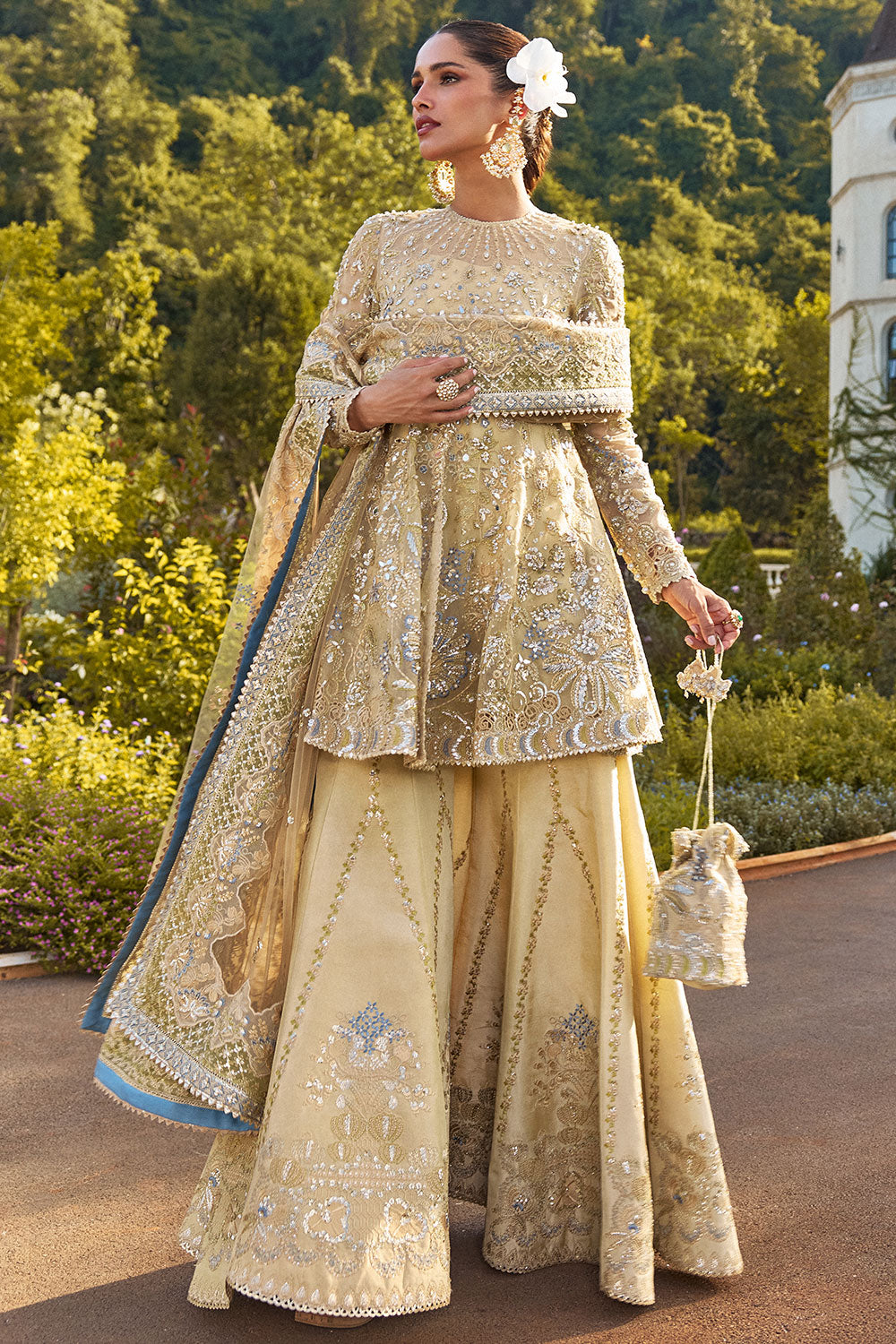 Soraya ORNELLA Gold Short Shirt with Sharara for Wedding Wear, Guest of Wedding Wear - Pakistani Designer Wear for Women in UK | Kifat