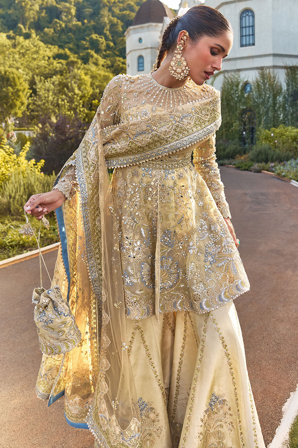 Soraya ORNELLA Gold Short Shirt with Sharara for Wedding Wear, Guest of Wedding Wear - Pakistani Designer Wear for Women in UK | Kifat