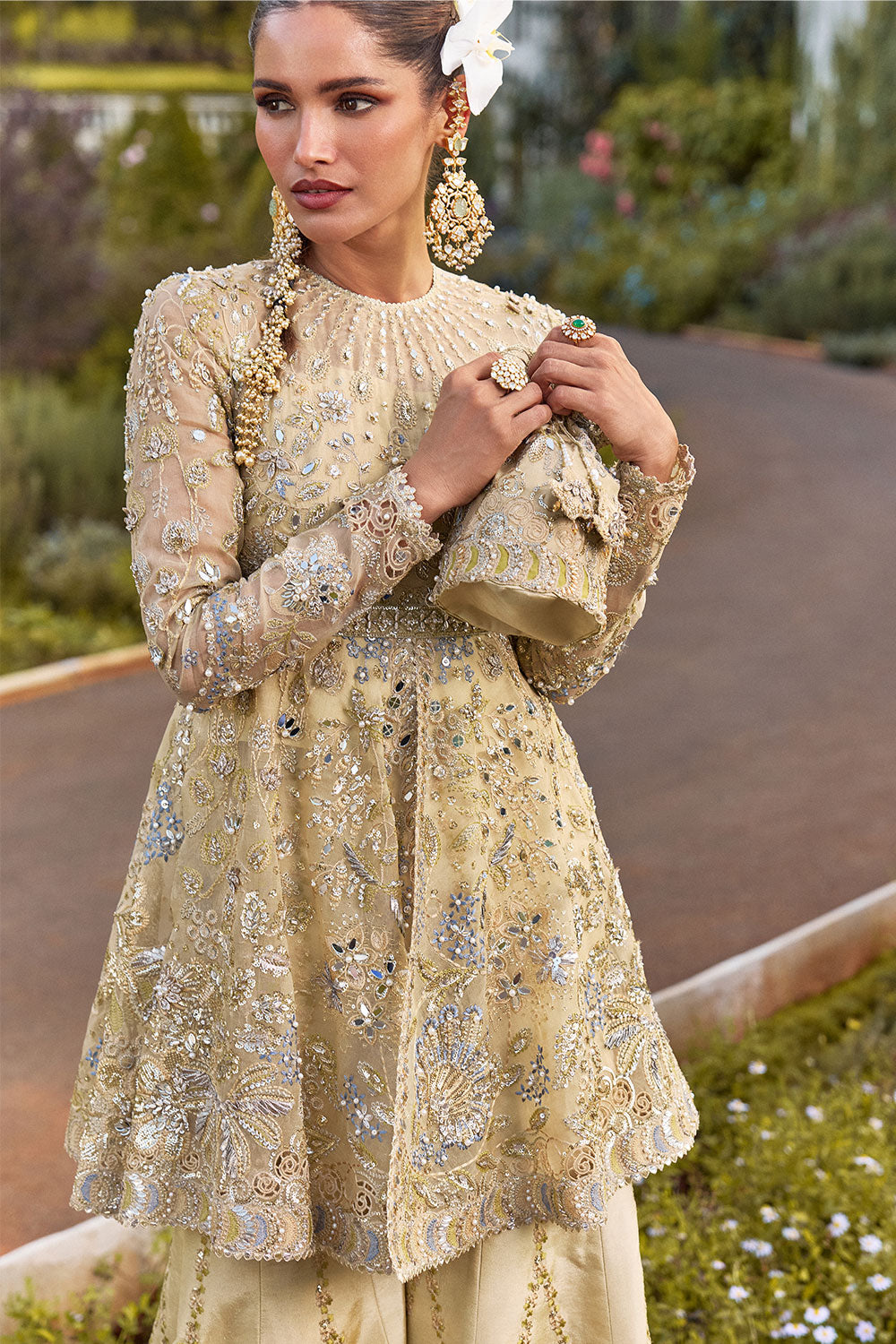 Soraya ORNELLA Gold Short Shirt with Sharara for Wedding Wear, Guest of Wedding Wear - Pakistani Designer Wear for Women in UK | Kifat