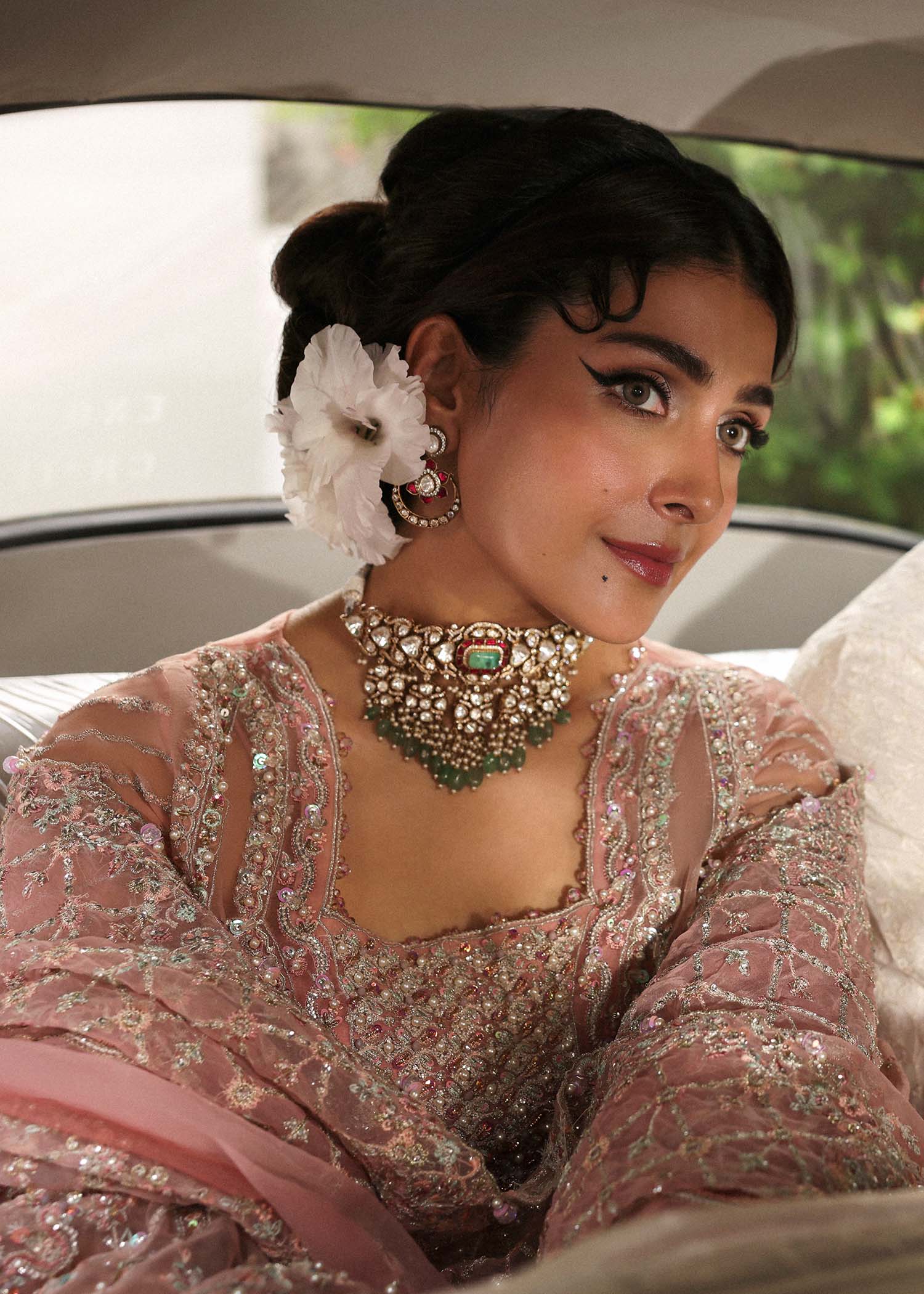 Kanwal Malik Shabnam Blush Pink Long Shirt with Crushed Sharara for Bridal wear, Guest of Formal Wedding - Pakistani Designer Wear for Women in UK | Kifat