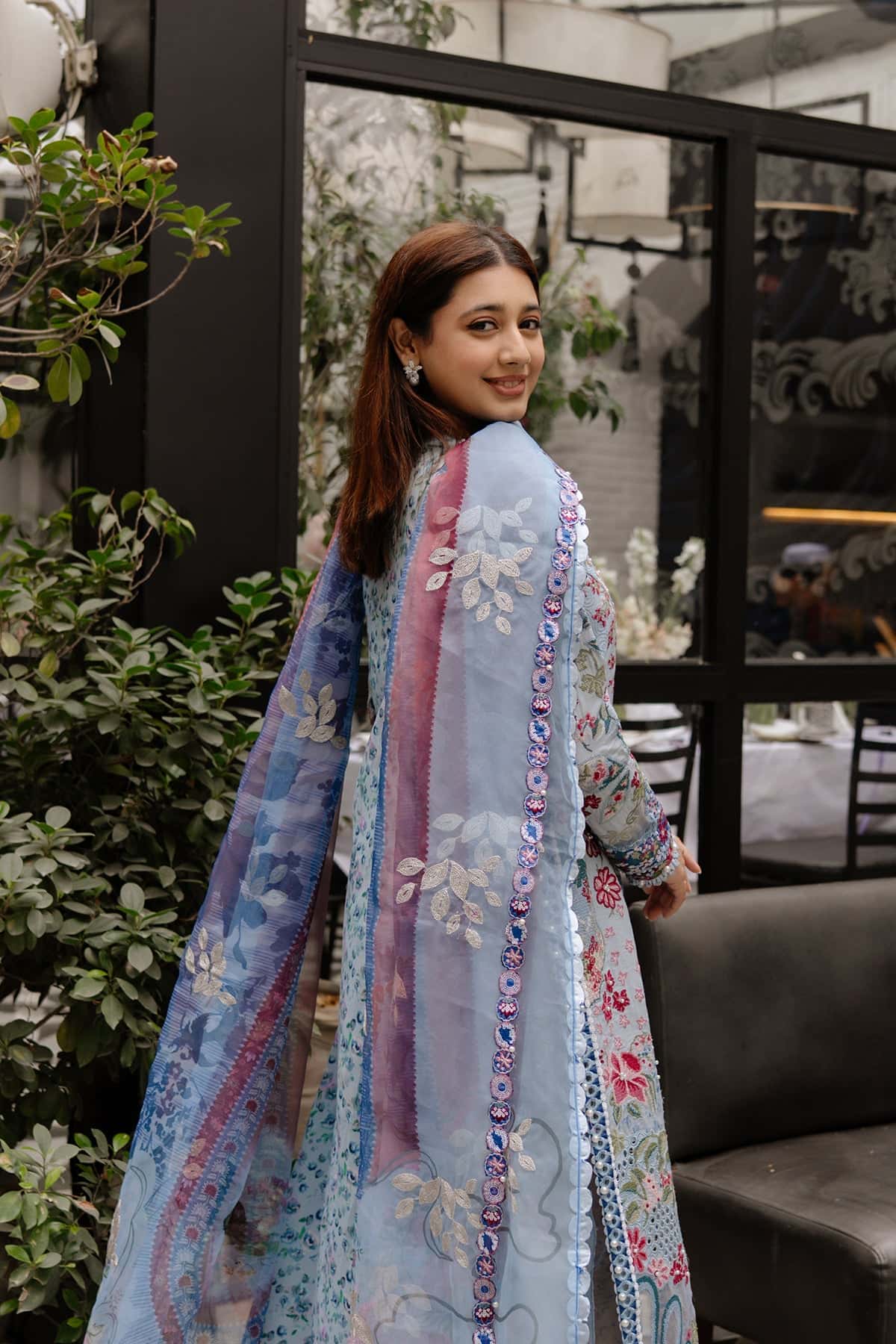 Women Wearing Presta Aqua Long Shirt  For Luxury Events - Pakistani Designer Wear For Women In Uk | Kifat