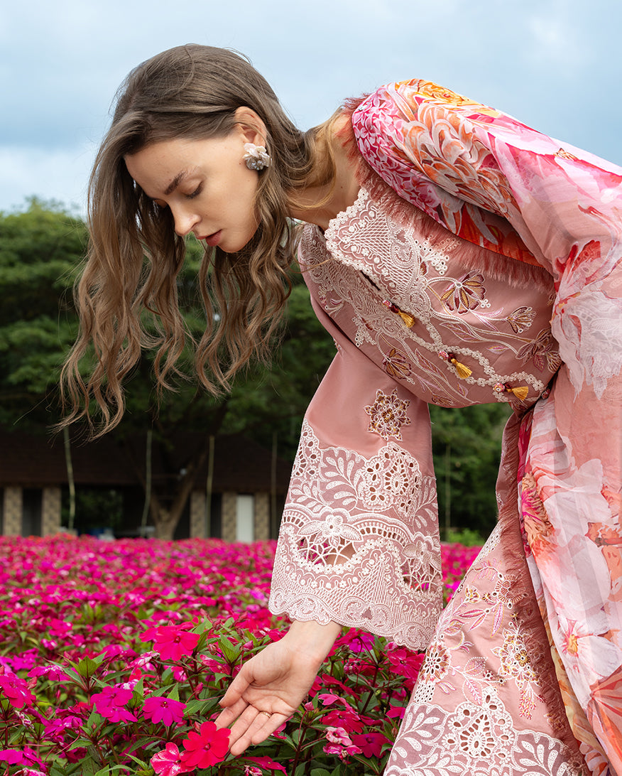 Women Wearing Peach Blossom Peach Long Shirt for Festive Events - Pakistani Designer Wear for Women in UK | Kifat