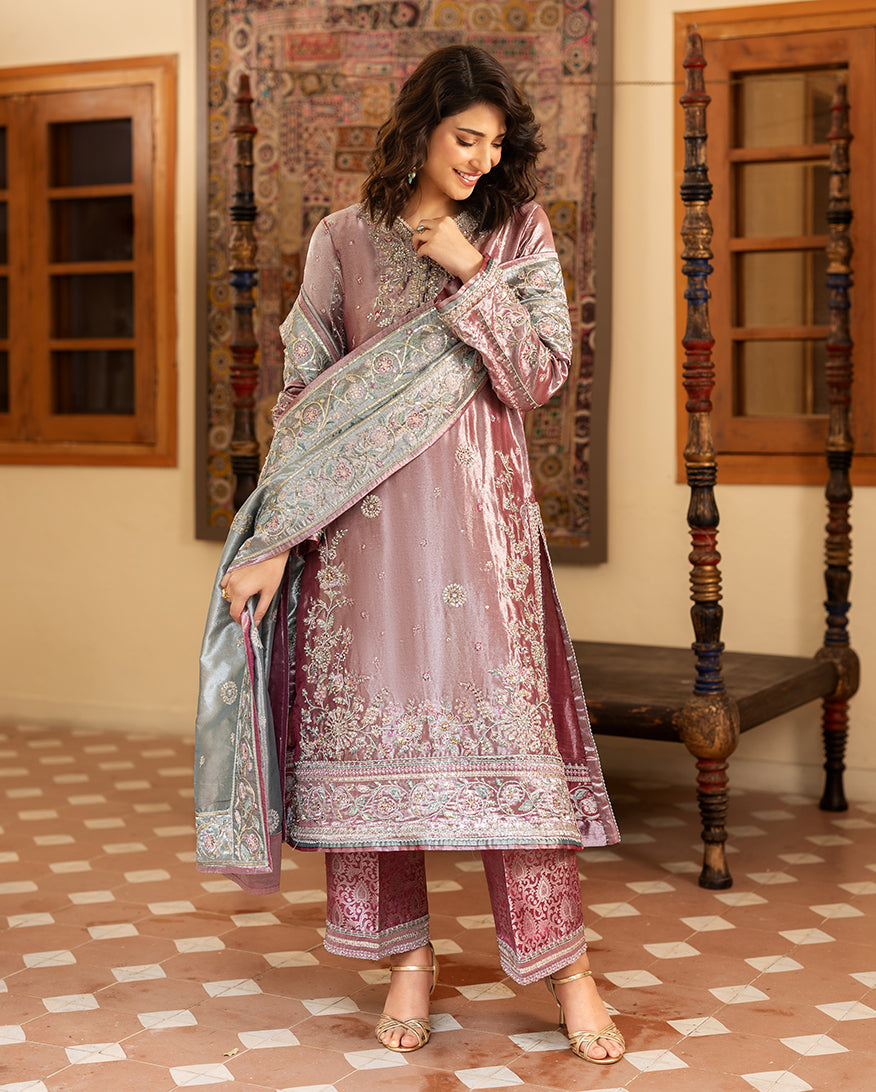 Women Wearing Periwesh Dark Pink Long Shirt for Formal Events - Pakistani Designer Wear for Women in UK | Kifat