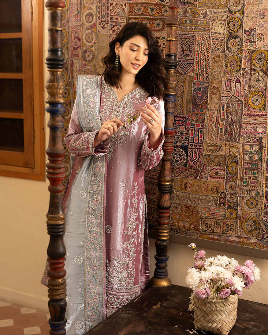 Women Wearing Periwesh Dark Pink Long Shirt for Formal Events - Pakistani Designer Wear for Women in UK | Kifat